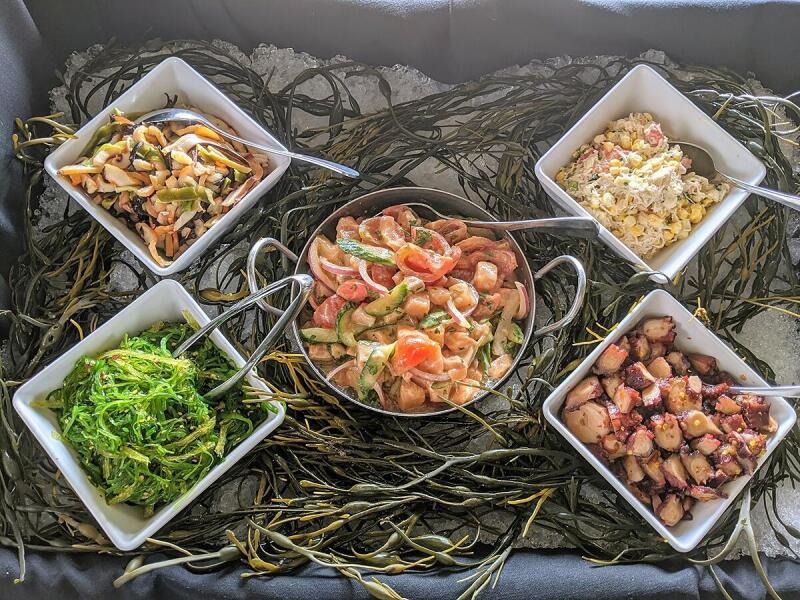 Dishes arranged for an event catered by Alley Cat Oyster Bar
